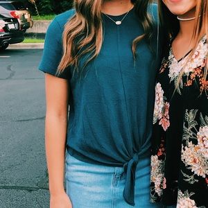 Blue front tie shirt